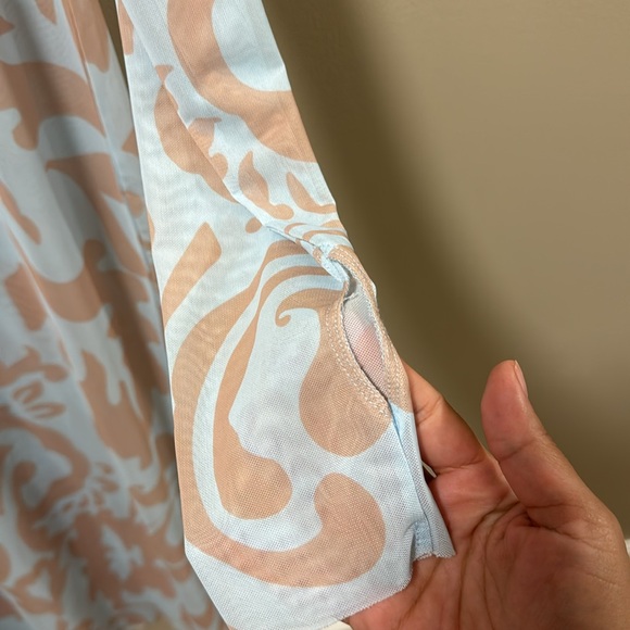 AFRM Light Blue & Cream Long Sleeve Mesh Maxi Dress - Picture 4 of 6